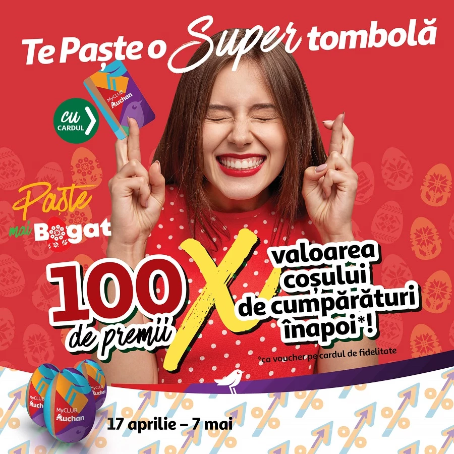 Te Paște o Super Tombolă cu 100 de premii la Auchan!