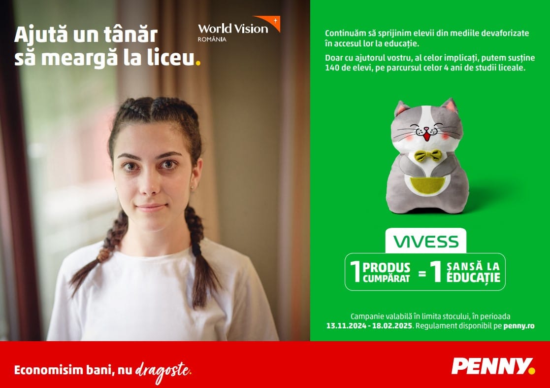 Campaniile de loializare continuă la PENNY, alături de World Vision România – susținem împreună tinerii din mediile defavorizate să meargă la liceu