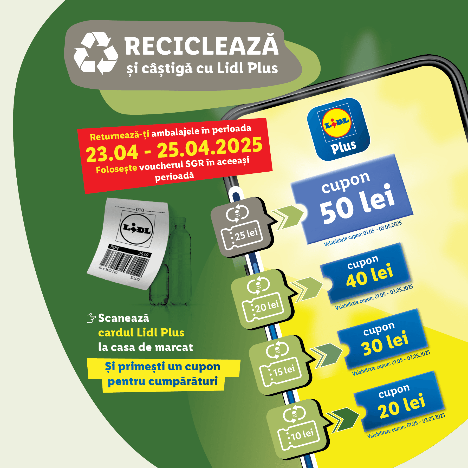 Lidl România transformă reciclarea într-un avantaj real pentru clienți, oferind cupoane de până la 50 de lei în aplicația Lidl Plus Lidl România transformă reciclarea într-un avantaj real pentru clienți, oferind cupoane de până la 50 de lei în aplicația Lidl Plus