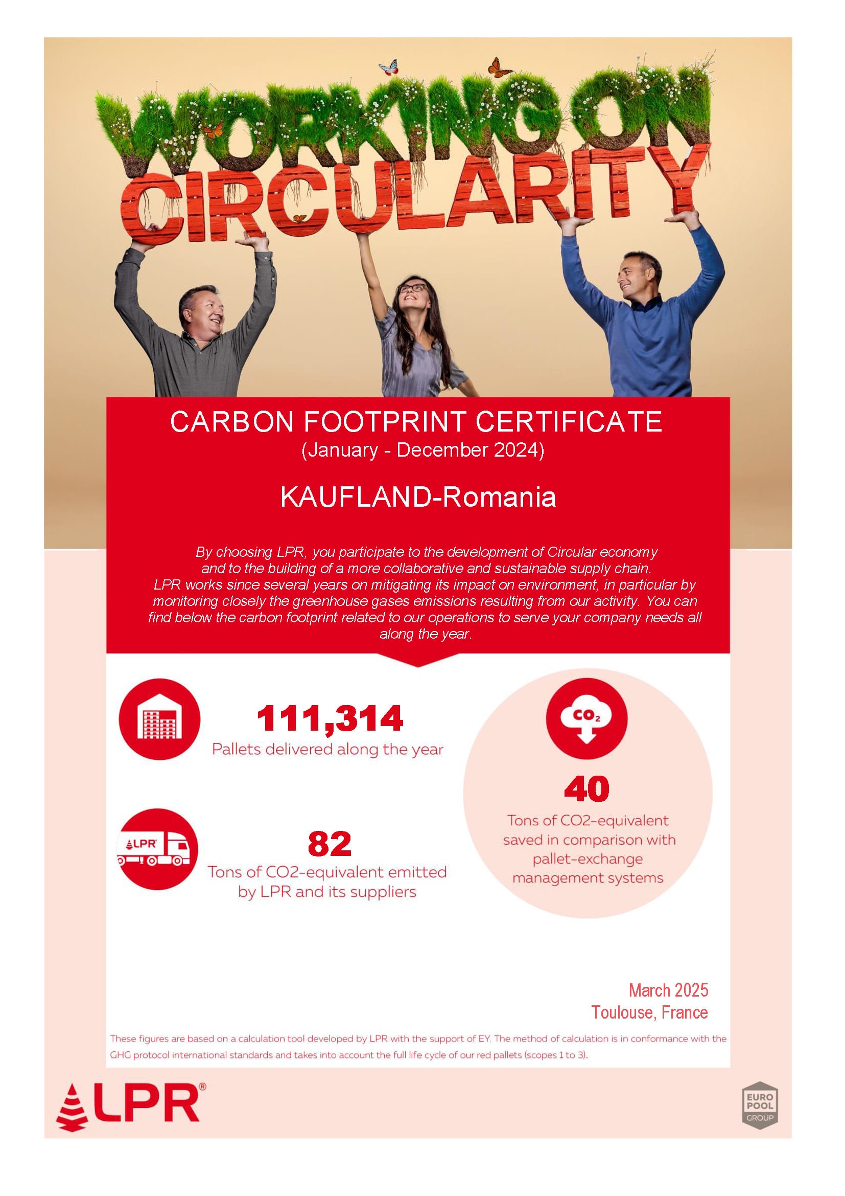 Kaufland își reduce amprenta de carbon pentru al 5-lea an consecutiv, prin reutilizarea lădițelor Euro Pool System și a paleților roșii LPR – La Palette Rouge
