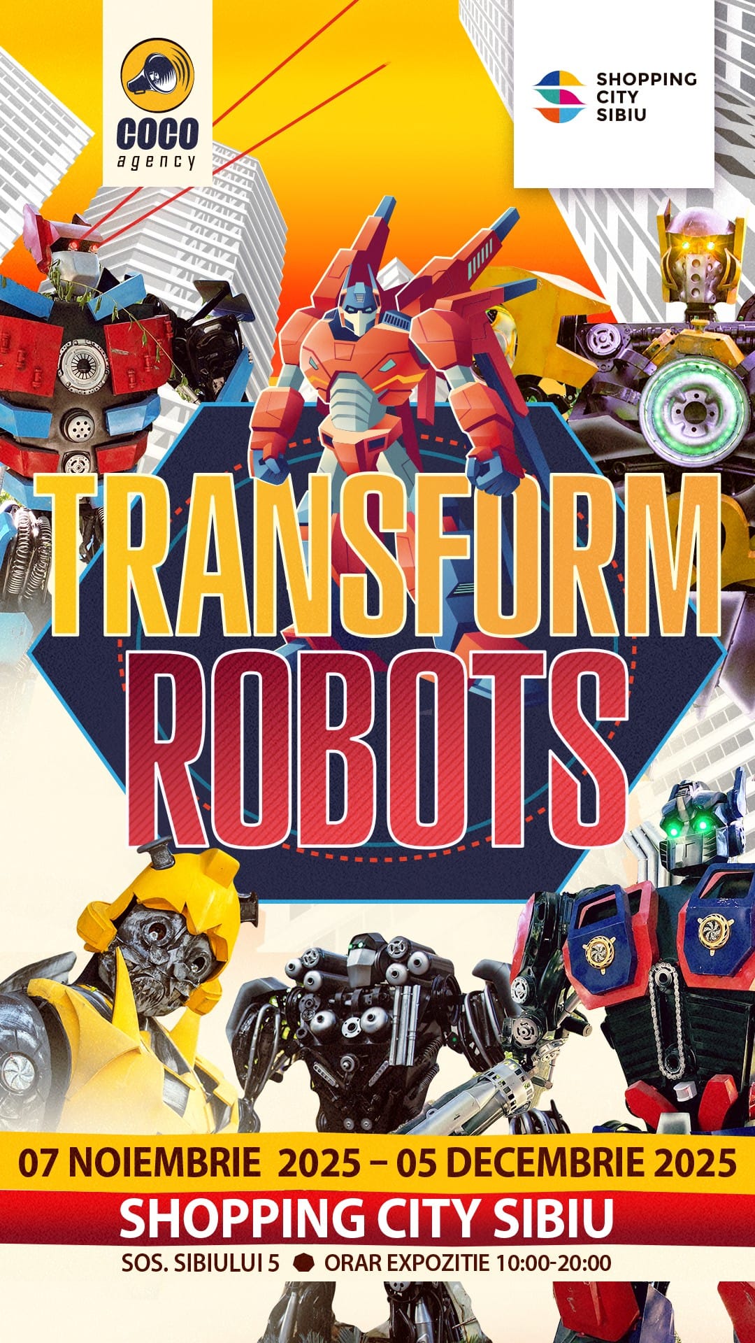 Transform Robots, o incursiune spectaculoasă în lumea roboților Transformers, găzduită de Shopping City Sibiu