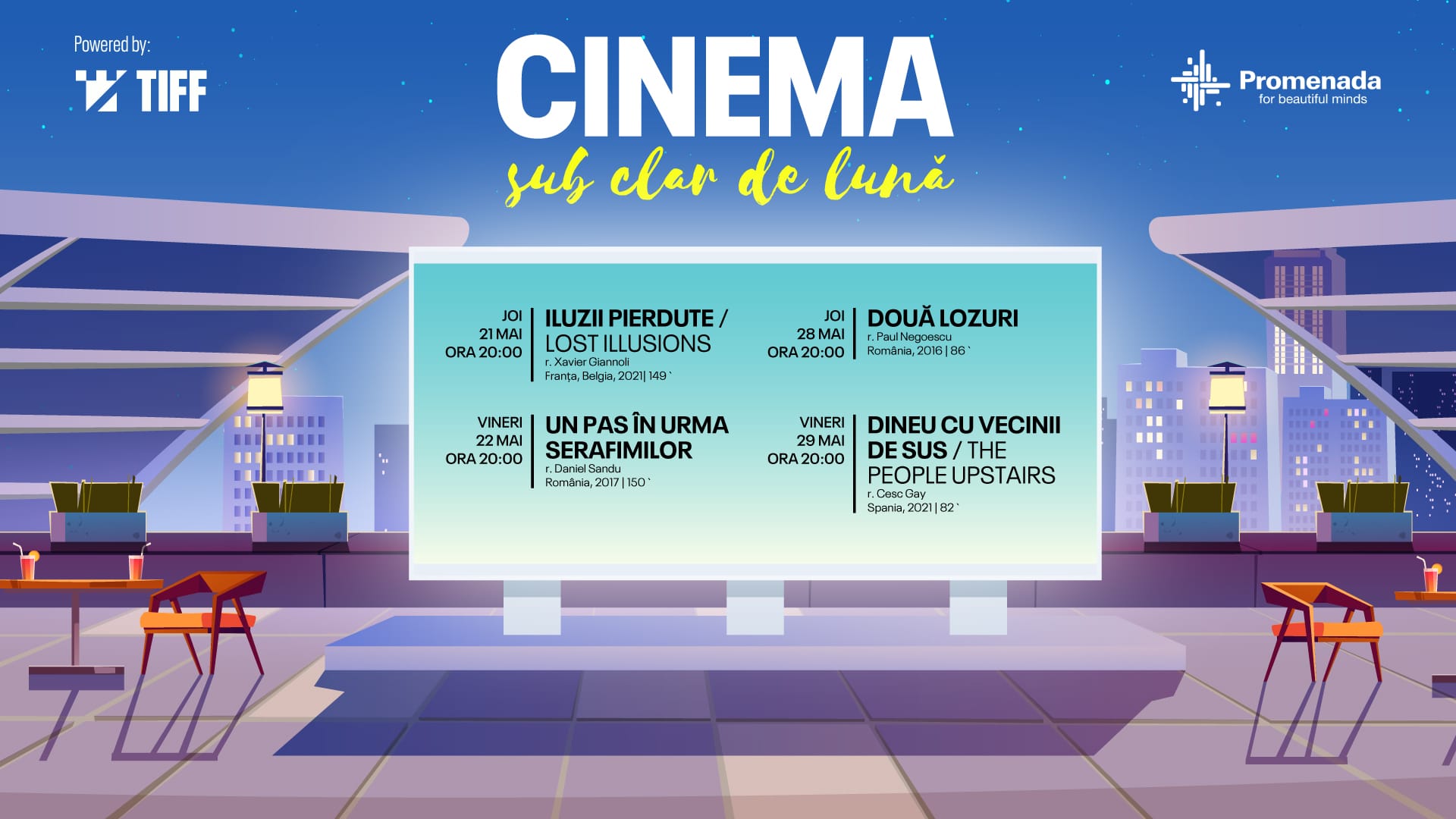 „Cinema sub clar de lună” revine la Promenada Mall între 19 – 29 mai, cu seri de film în aer liber