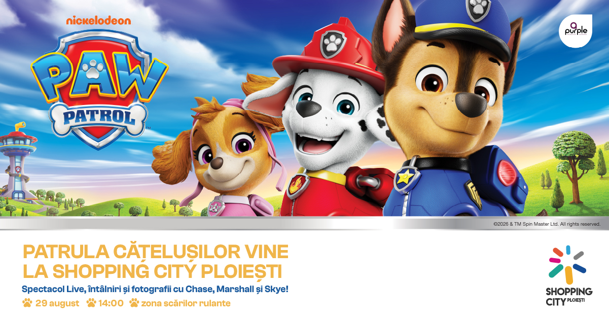 Shopping City Ploiești aduce PAW PATROL Mini Show LIVE și pregătește un târg de adopții de căței alături de Arca lui Norocel