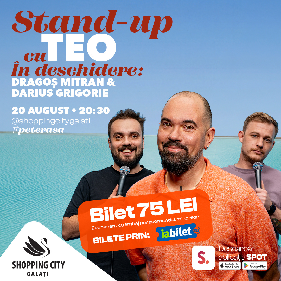 Shopping City Galați aduce stand-up comedy cu TEO și Partydul Kiss FM pe terasa centrului comercial