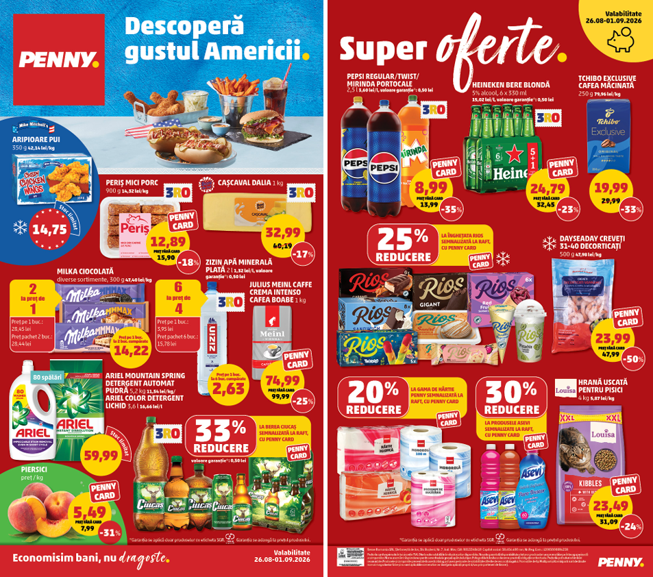 PENNY România: „Descoperă gustul Americii”, produse 3RO și oferte speciale în perioada 26 august – 1 septembrie 2026